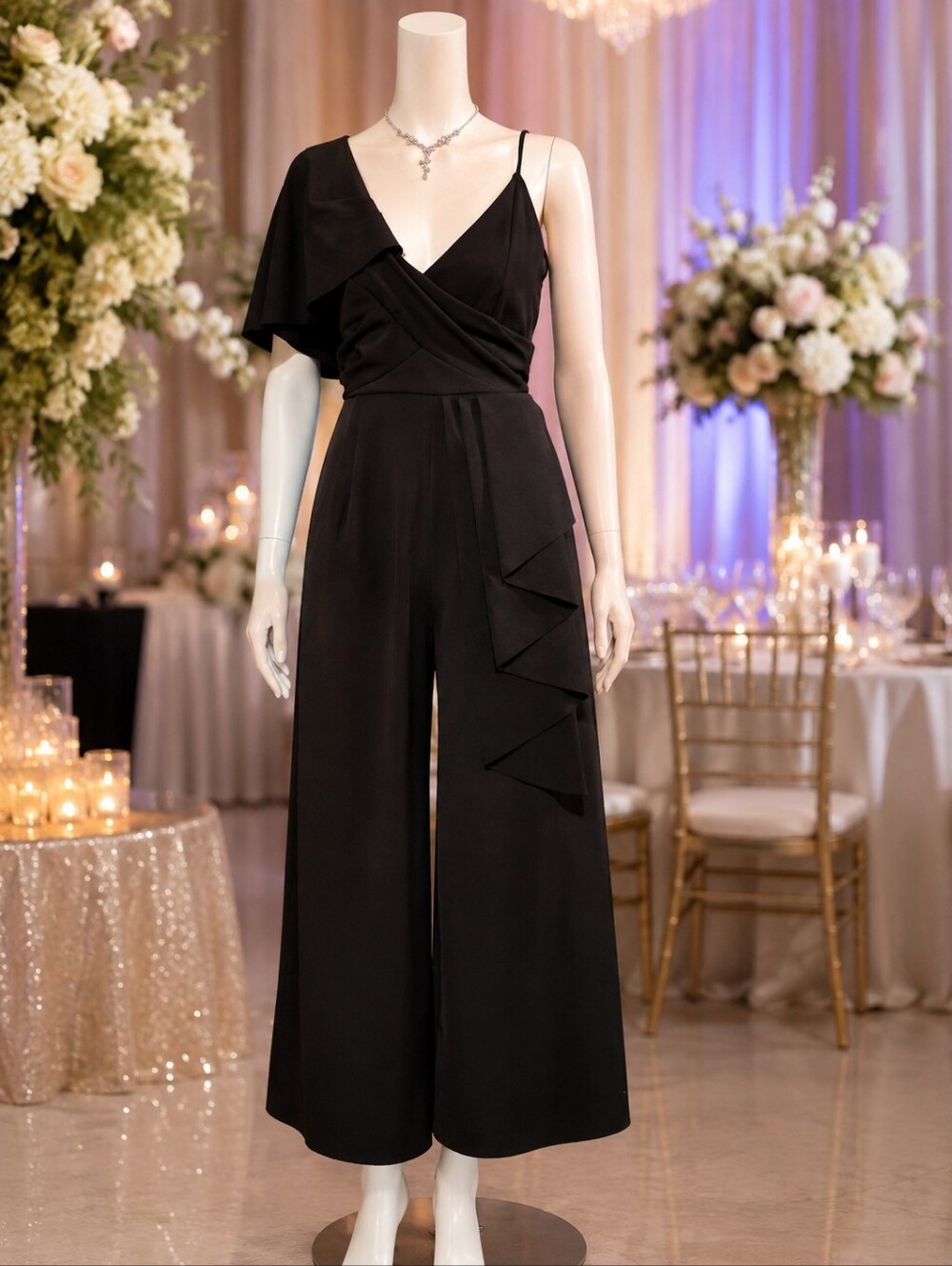 Black Asymmetrical One-Shoulder Jumpsuit